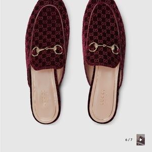 NEW with box Gucci Princetown slipper Maroon Velvet Mules with Gold Accents